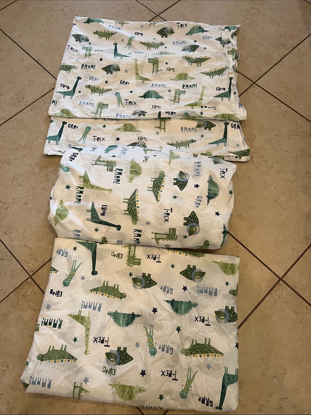 Pottery Barn Kids Dinosaur Cotton Sheet Set - Green & Blue